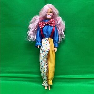 Vintage 1992 Totsy Clown Doll Pink Hair Blue Star Outfit 11.5 Inch Fashion Toy
